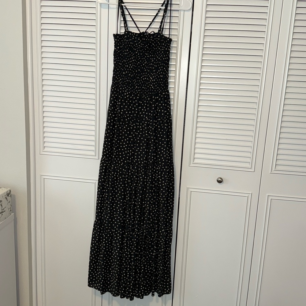 Abercrombie and Fitch black and tan polka dot maxi dress